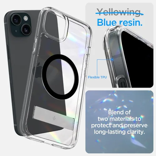 Miniatura 5 de Spigen Funda ultra híbrida S MagFit diseñada para iPhone 15 (2023) [Kickstand] [Amti Yellowing], compatible con MagSafe, color negro