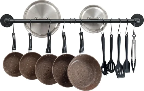 OROPY Estante de barra para ollas de 38 pulgadas montado en la pared, sartenes desmontables, riel colgante, tapas de cocina, colgador de utensilios