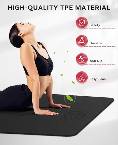 Miniatura 5 de HAPBEAR Tapete de yoga extra grande de 2.835 x 1.890 x 0.236 in (1/4 pulgadas), antideslizante, duradero, grueso y ancho para entrenamientos