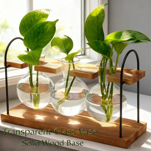 Miniatura 3 de Terrario para plantas con soporte de madera, el mejor regalo para los amantes de las plantas, estación de propagación con bombillas de vidrio retro