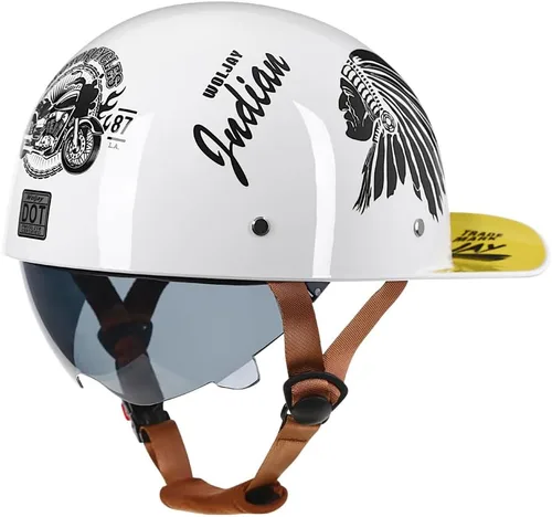 Miniatura 9 de Casco abierto de estilo vintage retro para motocicleta, gorra de béisbol, medios cascos con lente desplegable para hombres y mujeres, ciclomotor