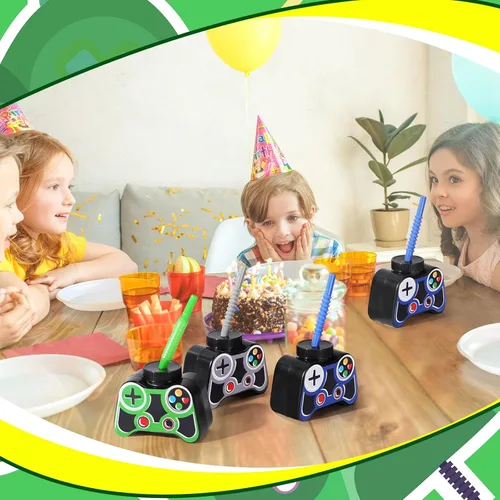 Miniatura 7 de Mifoci Vasos de plástico para fiestas de videojuegos, 12 unidades, con pajita y tapa, 10 onzas, tazas temáticas de cumpleaños para jugadores 7º