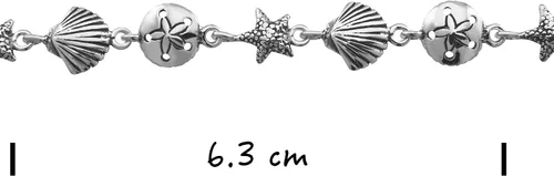 Miniatura 3 de WithLoveSilver - Pulseras de plata de ley 925 con estrellas de mar, arena y almejas, 7.5 pulgadas, Plata de ley