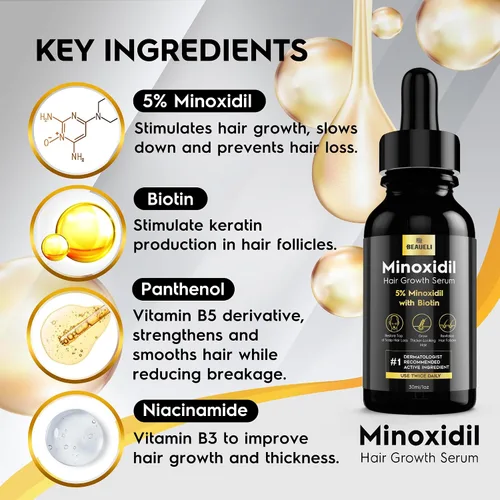 Miniatura 4 de 5% Minoxidil para el crecimiento del cabello para hombres y mujeres: Suero de tratamiento de rebrote de Minoxidil de extra fuerza para la pérdida