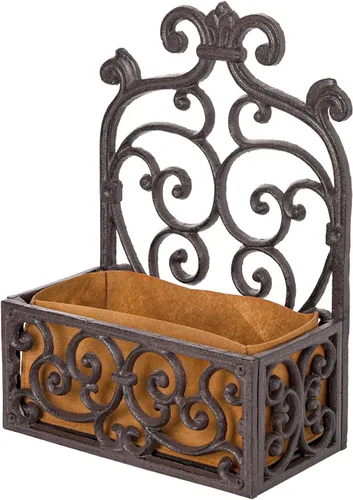 Sungmor Maceta vintage de hierro fundido para montar en la pared con forro de tela, soporte rústico para colgar flores, estante decorativo de pared