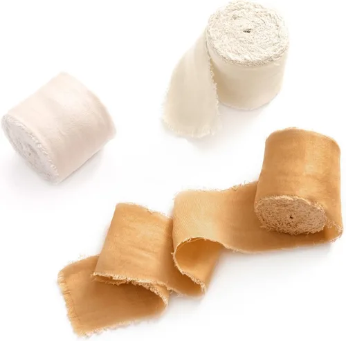 Miniatura 13 de Ling's moment Cinta de satén de seda, 6.7 yardas (blanco/beige) para envolver regalos, bodas, ramos florales, decoración de fiestas, cintas Wht-Beige