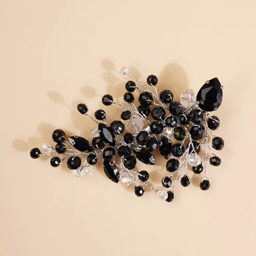 Miniatura 4 de Kercisbeauty Pieza de pelo de cristal negro para mujeres y niñas, pinzas para el pelo de novia, estilo bohemio, lindo accesorio para el cabello