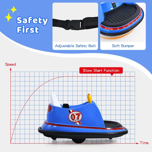 Miniatura 5 de HONEY JOY Coche de parachoques para niños pequeños de 12 V, funciona con batería, joysticks duales, luz LED intermitente y giro de 360 grados