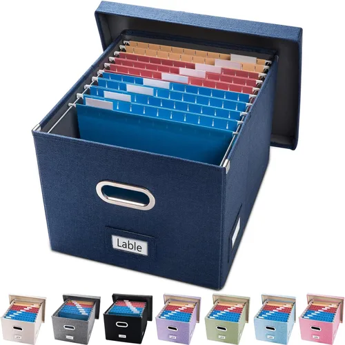 Miniatura 22 de PRANDOM Caja Organizadora de Archivos - Juego de 2 Cajas Plegables Decorativas de Lino para Almacenamiento de Archivos Colgantes con Tapas para Gris