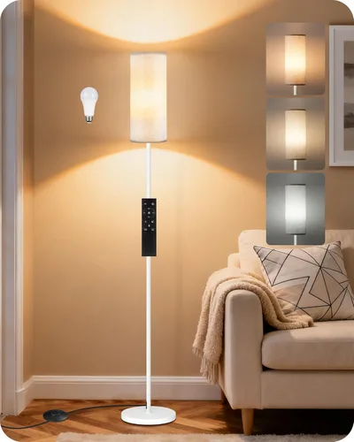 Miniatura 22 de Lámpara de pie regulable para sala de estar con control remoto e interruptor de pie, lámpara de pie de esquina, lámpara alta de pie moderna, Blanco