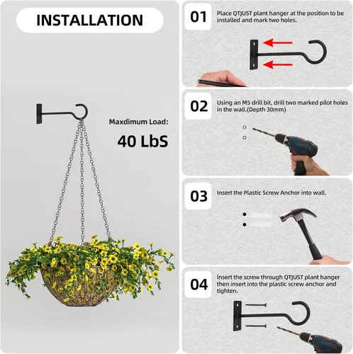 Miniatura 7 de Ganchos para plantas, paquete de 2 soportes de metal para colgar plantas de 6 pulgadas, gancho decorativo para comederos de pájaros, macetas, Negro