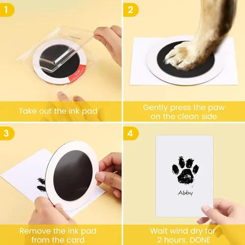 Miniatura 4 de Nabance Kit de impresión de huellas sin tinta para perros, gatos con 2 almohadillas redondas de tinta y 2 marcos de papel, kit de huellas de manos