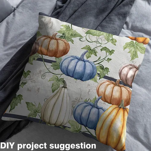 Miniatura 4 de Tela de Calabaza de The Yard, Hojas de Otoño para Tapicería, Tela Decorativa de Granja de Dibujos Animados con Rayas Negras, Botánico, Acuarela
