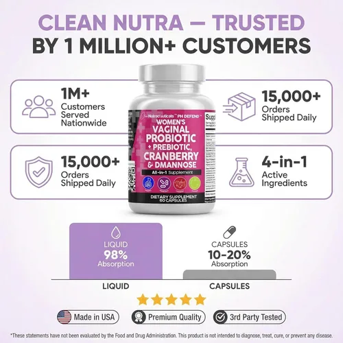Miniatura 8 de Clean Nutraceuticals Probióticos vaginales para mujeres con arándano, D-manosa, prebióticos, apoyo para el equilibrio del pH, salud femenina