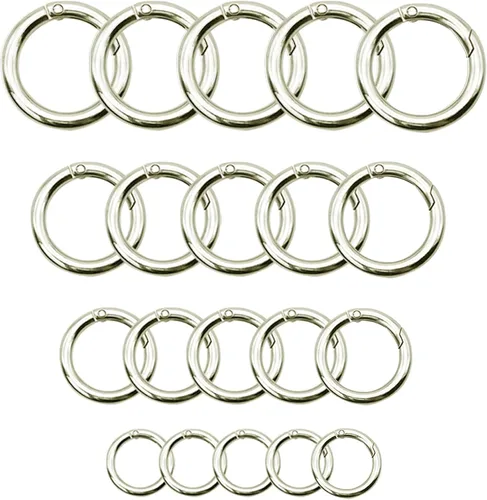 Miniatura 9 de Maydahui 40 piezas de anillo de resorte de aleación de zinc con clip de resorte de 4 tamaños (0.8, 0.98, 1.1, 1.3 pulgadas), mosquetón redondo Dorado