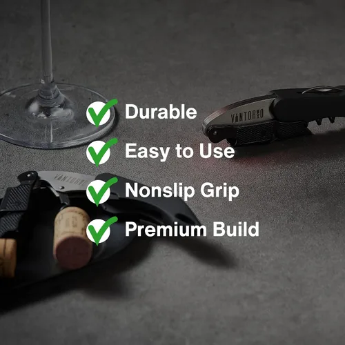Miniatura 2 de Vintorio Sacacorchos profesional para camareros, llave de vino con agarre ergonómico de goma, abridor de botellas de cerveza y cortador de papel