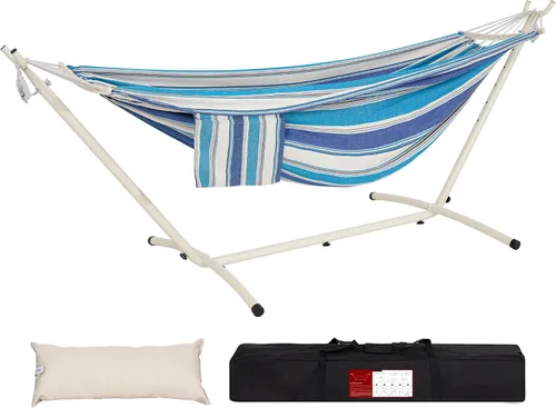 Miniatura 22 de Lazy Daze Hammocks Hamaca doble con soporte de acero de 9 pies que ahorra espacio, incluye funda de transporte portátil, capacidad de 450 libras