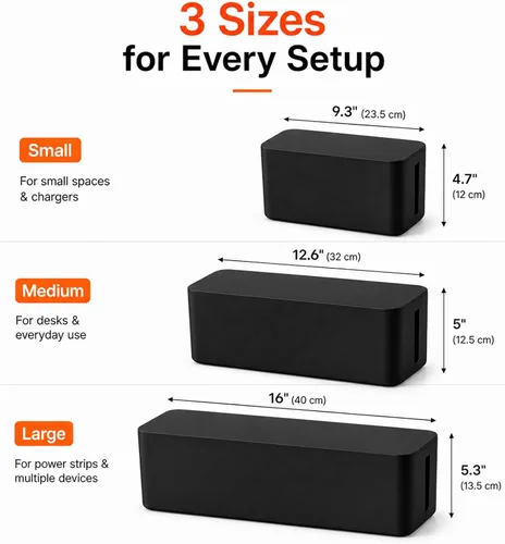 Miniatura 3 de [Juego de 3] 3 cajas de organización de cables + 3 bridas de cables, organizadores de cajas de cables grandes para sostener y ocultar regleta