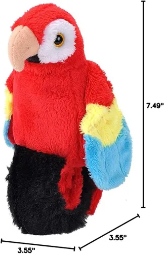 Miniatura 6 de Wild Republic Perching loro, guacamayo escarlata, pulsera a presión, registros y repeticiones, 9 pulgadas, regalo para niños, juguete de peluche