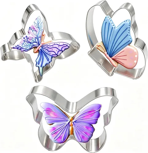 Juego de 3 cortadores de galletas de mariposa, cortador de acero inoxidable para fiestas temáticas, baby shower, boda, primavera, vacaciones de