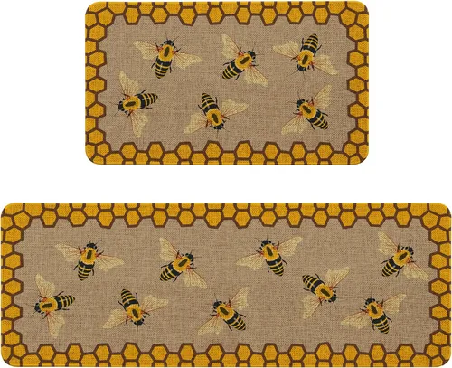 Miniatura 23 de Alfombras de Cocina Vintage Negras y Verdes Botánicas, Juego de 2 Alfombras de Cocina Antideslizantes Lavables, Tapetes de Cocina con Helechos
