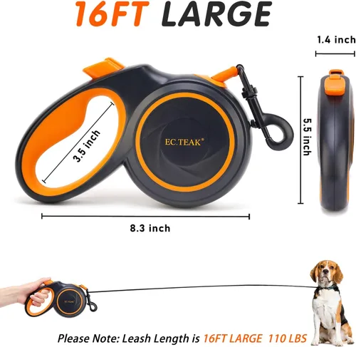 Miniatura 3 de Correa retráctil para perro, gran correa retráctil para perros pequeños/medianos de hasta 110 libras, cinta de nailon fuerte, sin enredos, freno