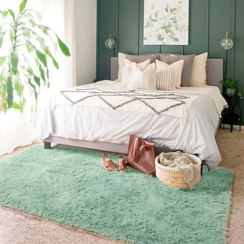 Miniatura 3 de Alfombras de color verde salvia para dormitorio, sala de estar, alfombra peluda esponjosa de 5 x 8 pies para guardería, aula, adolescentes, niños