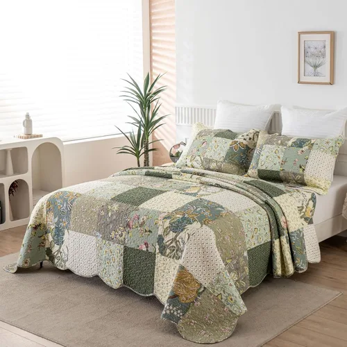 Miniatura 2 de YAYIDAY - Edredón tamaño Queen, juego de colcha con patrón de retazos - 100% algodón reversible y transpirable con estampado floral acolchado