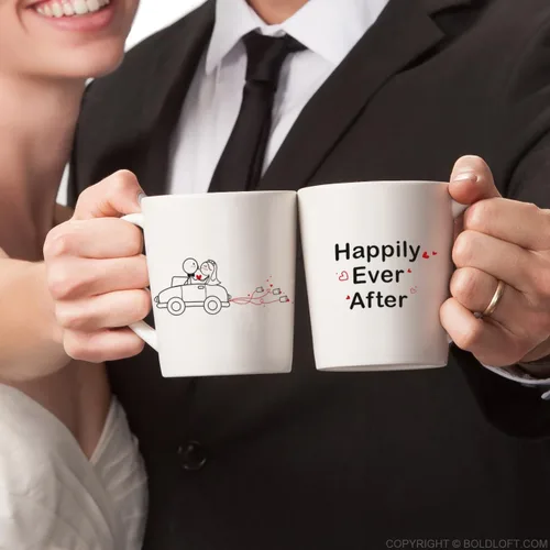 Miniatura 3 de BoldLoft Happy Ever After - Tazas de café para novia y novio, regalos de boda para parejas, recién casados, despedida de soltera, compromiso