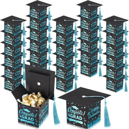 Miniatura 15 de Chuangdi 30 cajas de dulces de fiesta de felicitaciones graduadas, caja de casquillo de bricolaje con borlas para regalo de graduación, suministros