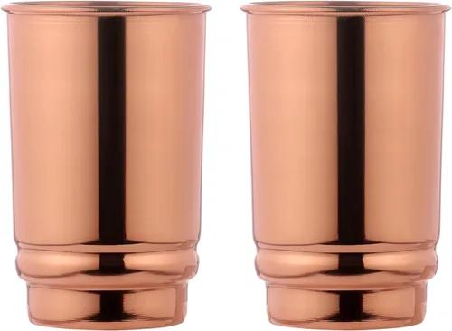 HealthGoodsIn Juego de 2 vasos de cobre puro para agua, vaso de cobre ayurvédico para uso diario, acabado brillante, 11.83 oz (11.8 fl oz)