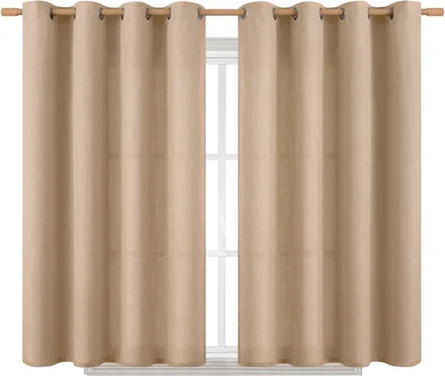 Miniatura 38 de BGment Cortinas de Lino Beige de 63 Pulgadas de Largo 2 Paneles - Tratamientos para Ventanas con Textura de Arpillera Filtrantes de Luz Cortinas