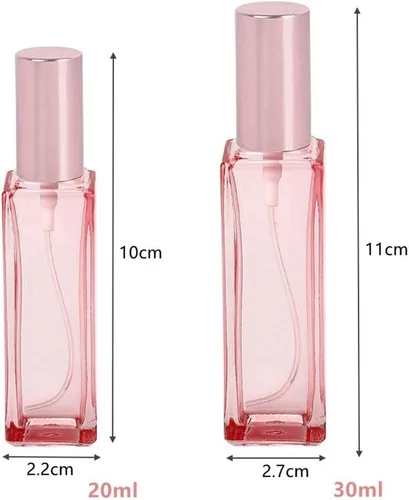 Miniatura 2 de Botellas de perfume de vidrio de 0.7 onzas líquidas, botellas vacías de perfume en aerosol rosa con tapa de oro rosa, recargable, portátil