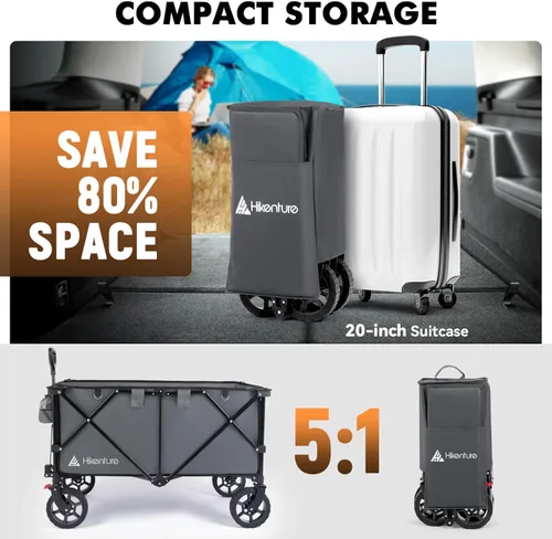 Miniatura 5 de Hikenture Carro plegable – Capacidad de 330 libras, carro plegable extra grande con ruedas todo terreno, carrito de playa utilitario para jardín al