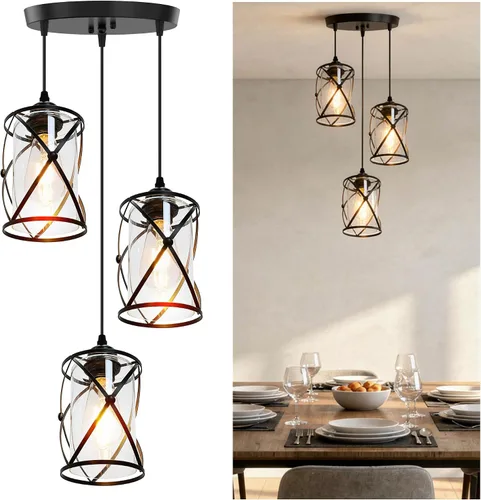 Miniatura 13 de Paquete de 1 lámpara colgante, lámpara colgante industrial con pantalla de metal, iluminación colgante de granja para isla de cocina, pasillo