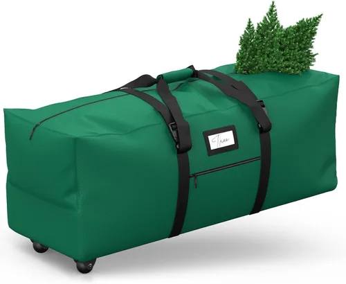Bolsa de almacenamiento enrollable para árbol de Navidad, se adapta a árboles artificiales desmontados de hasta 9 pies de alto. Contenedor de Verde