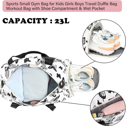Miniatura 8 de Bolsa de deporte para gimnasio, bolsa de lona con bolsillo húmedo, bolsa de fin de semana con bolsa impermeable para zapatos y agujero de aire