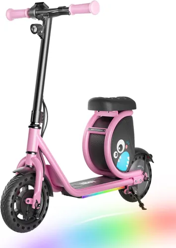Hiboy JoyHaul Electric Scooter for Kids Ages 4-10, with Seat, UL 2272 Certified, 100W Motor, 5 Miles Range, 9.3 MPH, LED Lights, Under-Seat Storage