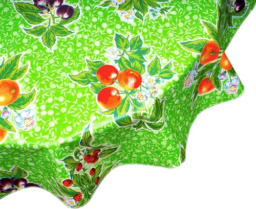 Miniatura 2 de Round Plum Lime Green Oilcloth Tablecloths (47") Simply wipe clean with a soapy sponge!