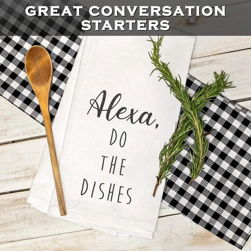 Miniatura 3 de MAINEVENT Alexa Do The Dishes - Toalla de cocina de algodón blanco de 18 x 24 pulgadas