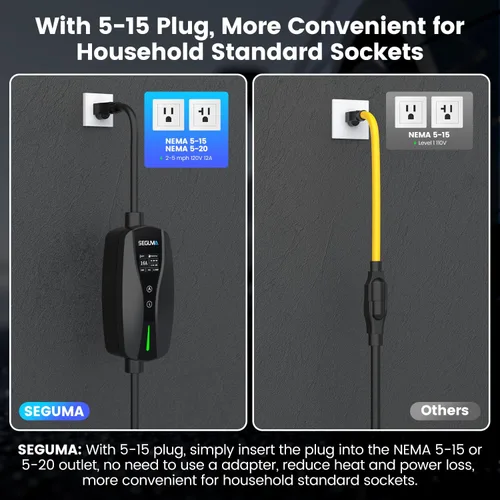 Miniatura 2 de Cargador EV de nivel 1/2, cargador de coche eléctrico de corriente ajustable de 16A, enchufe NEMA 5-15/adaptador NEMA 6-20, retardo de temporización