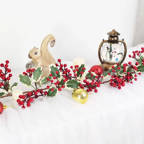 Miniatura 3 de Lvydec Guirnalda de Bayas Rojas Decoración Navideña en Liquidación - Guirnalda Artificial de Bayas Rojas de 7 pies con Piña y Hojas Verdes