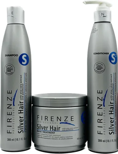 Firenze Professional Silver Hair Care Trio - Champú plateado de 10.1 onzas (10.1 oz), acondicionador de 10.1 onzas y tratamiento con máscara de 13.5