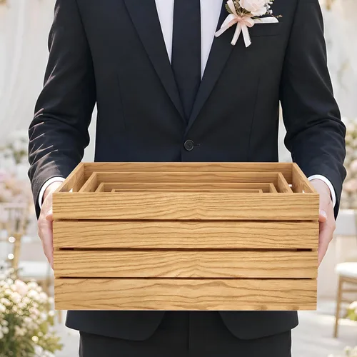 Miniatura 8 de 5 piezas de cajas de madera decorativas para exhibición, 5 tamaños grandes de cesta de madera estilo granja para contenedor de almacenamiento