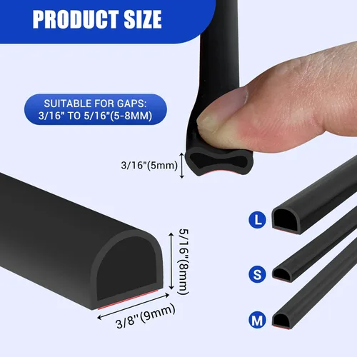 Miniatura 2 de Burlete Sellador para Puerta Autoadhesivo Tira Selladora de Silicona en Forma de D para Sellado de Marco de Puerta/Ventana, 20 Pies, Color Negro