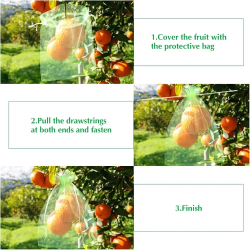 Miniatura 5 de Kikhope 100 bolsas de protección de frutas, bolsa de malla para cubierta de frutas de jardín de 8 x 6 pulgadas, bolsas de red de frutas con cordón