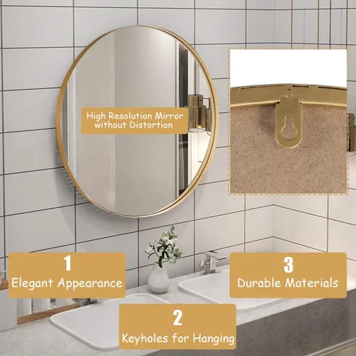 Miniatura 4 de Tangkula Espejo redondo para colgar en la pared de 28 pulgadas, espejo redondo para baño, marco de metal, espejo circular decorativo para baño, sala
