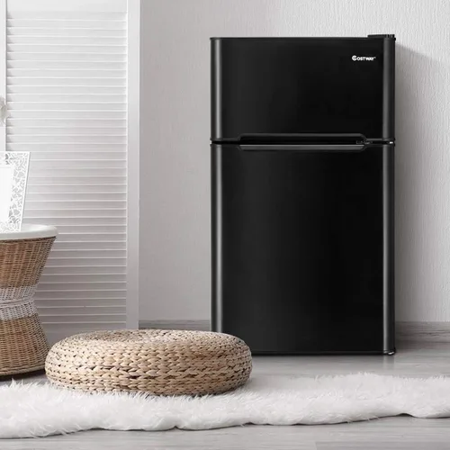 Miniatura 8 de COSTWAY Mini refrigerador con congelador, 3.2 pies cúbicos, mini congelador enfriador refrigerador de 2 puertas con puerta reversible, estantes