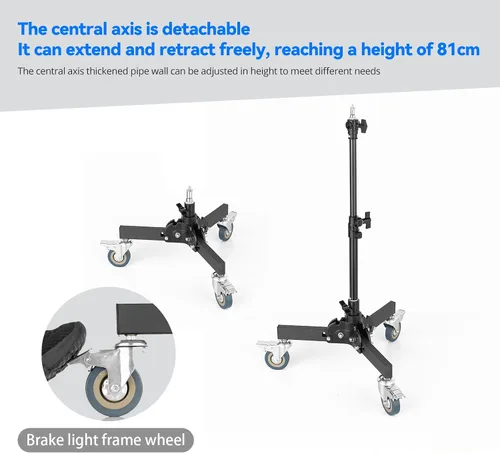 Miniatura 8 de AMBITFUL Soporte de luz resistente con ruedas, soporte de trípode de fotografía de 21 a 31.9 pulgadas con diseño plegable de altura ajustable y 3