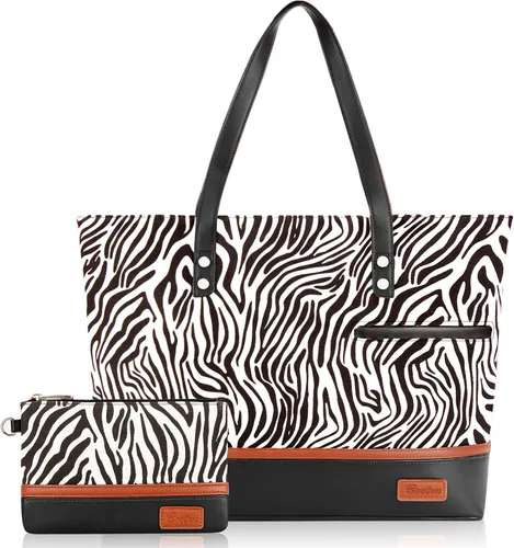 Miniatura 11 de Bolsa de mano para laptop para mujer, maletín grande de lona para mujer, bolsa de trabajo impermeable para computadora portátil de 15.6 pulgadas